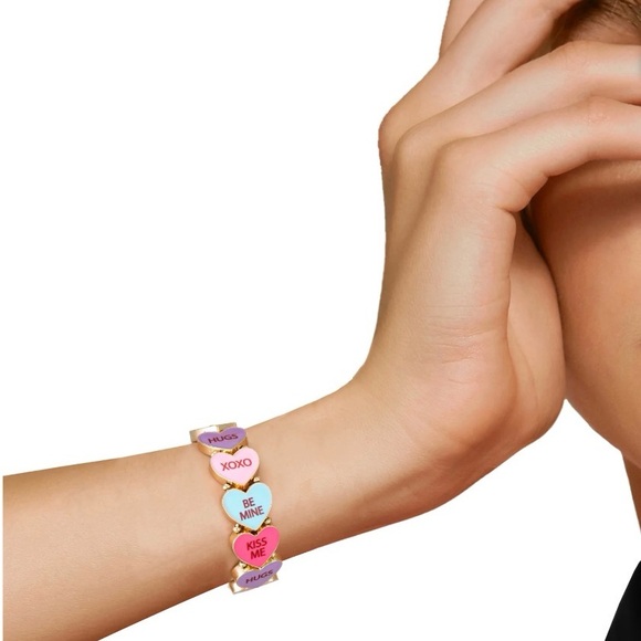 Heart Charm Bracelet - Gold, Pink, Blue - Picture 3 of 3